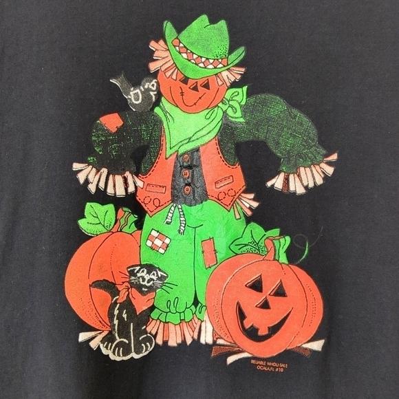 80's Vintage Halloween Scarecrow Pumpkins Short Sleeve Crewneck T-shirt Black L - Picture 3 of 10